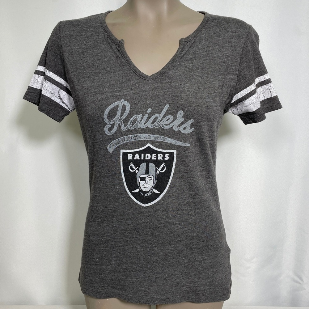 Las Vegas Raiders NFL Football Majestic Heathered Gray T-Shirt Women's MEDIUM